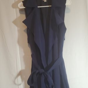 Halogen Navy Collared Sleeveless Wrap Dress Size Small